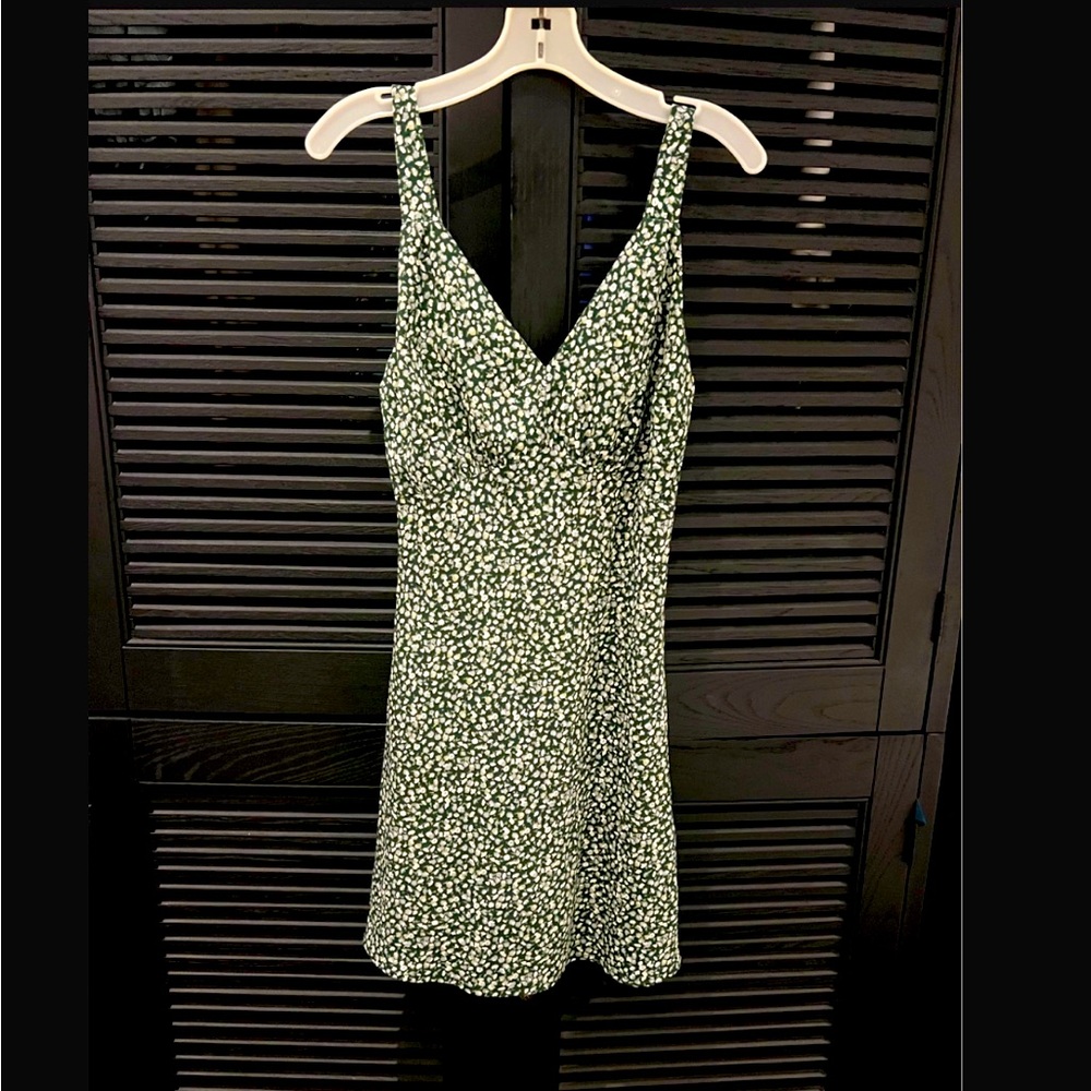 Abercrombie & Fitch Wide Strap Floral Green Slip Mini Dress